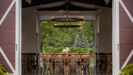 The barn all set up for a wedding reception at Cave Spring Vineyard in Beamsville.