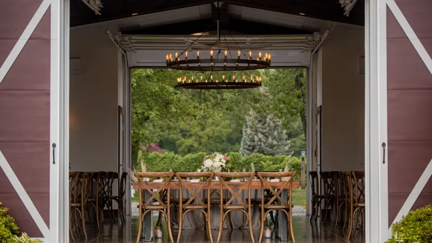 The barn all set up for a wedding reception at Cave Spring Vineyard in Beamsville.