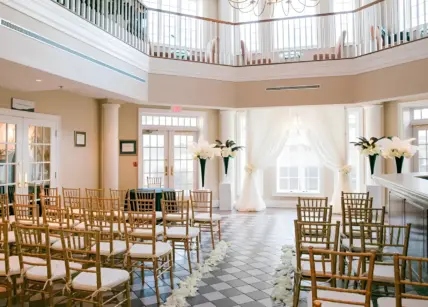 The Estate Room set up for a wedding ceremony at Château des Charmes in Niagara-on-the-Lake.