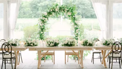 A reception table set up at Château des Charmes in Niagara-on-the-Lake.