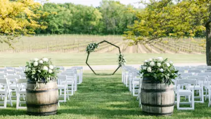 A wedding ceremony on the lawn at Château des Charmes in Niagara-on-the-Lake.