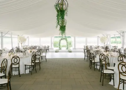 A wedding ceremony in the vineyard courtyard at Château des Charmes in Niagara-on-the-Lake.