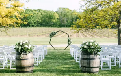 A wedding ceremony set up at a vineyard in Niagara-on-the-Lake.