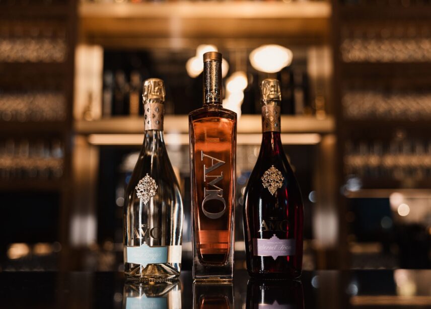 Bottles of wine at Amo Estate Winery in Niagara-on-the-Lake wine country.