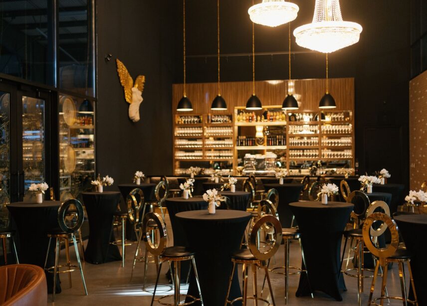 A cocktail wedding reception at Amo Estate Winery in Niagara-on-the-Lake wine country.